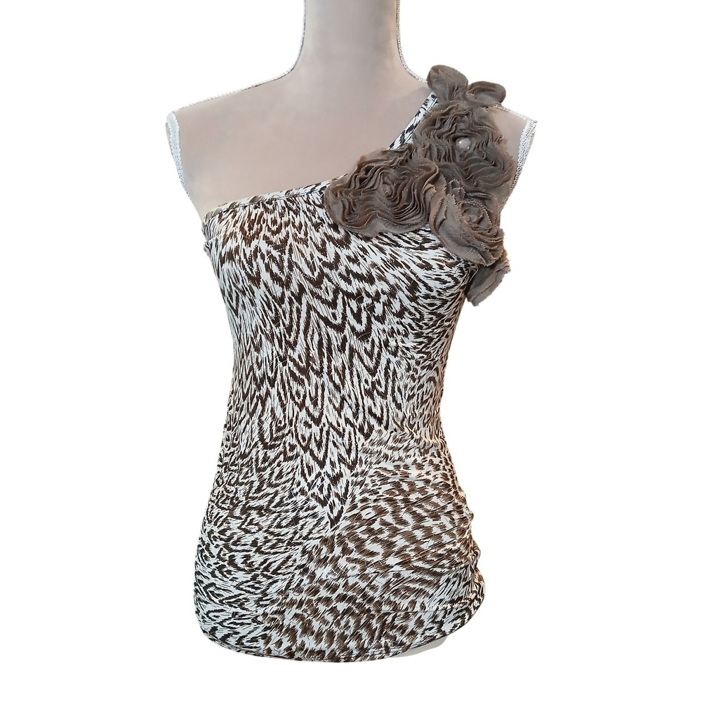Vtg BODY CENTRAL One Shoulder Animal Print Top Juniors Size Medium Coachella